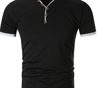 Ericdress Button Color Block V-Neck Slim Mens T-shirt