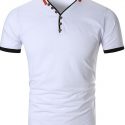 Ericdress Button Color Block V-Neck Slim Mens T-shirt