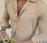 Ericdress Button Plain Lapel Single-Breasted Men’s Shirt