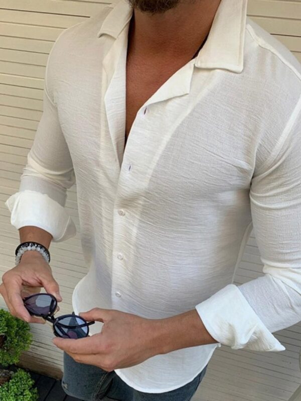 Ericdress Button Plain Lapel Single-Breasted Men's Shirt