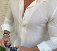 Ericdress Button Plain Lapel Single-Breasted Men’s Shirt