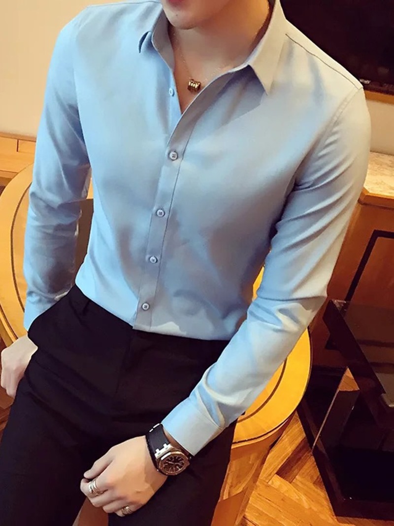 Ericdress Casual Lapel Plain Color Single-Breasted Men's Shirt