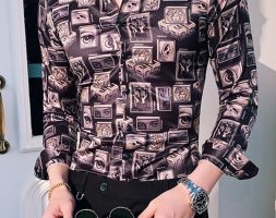 Ericdress Casual Lapel Print Slim Men’s Shirt