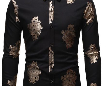 Ericdress Casual Lapel Print Slim Single-Breasted Men’s Shirt