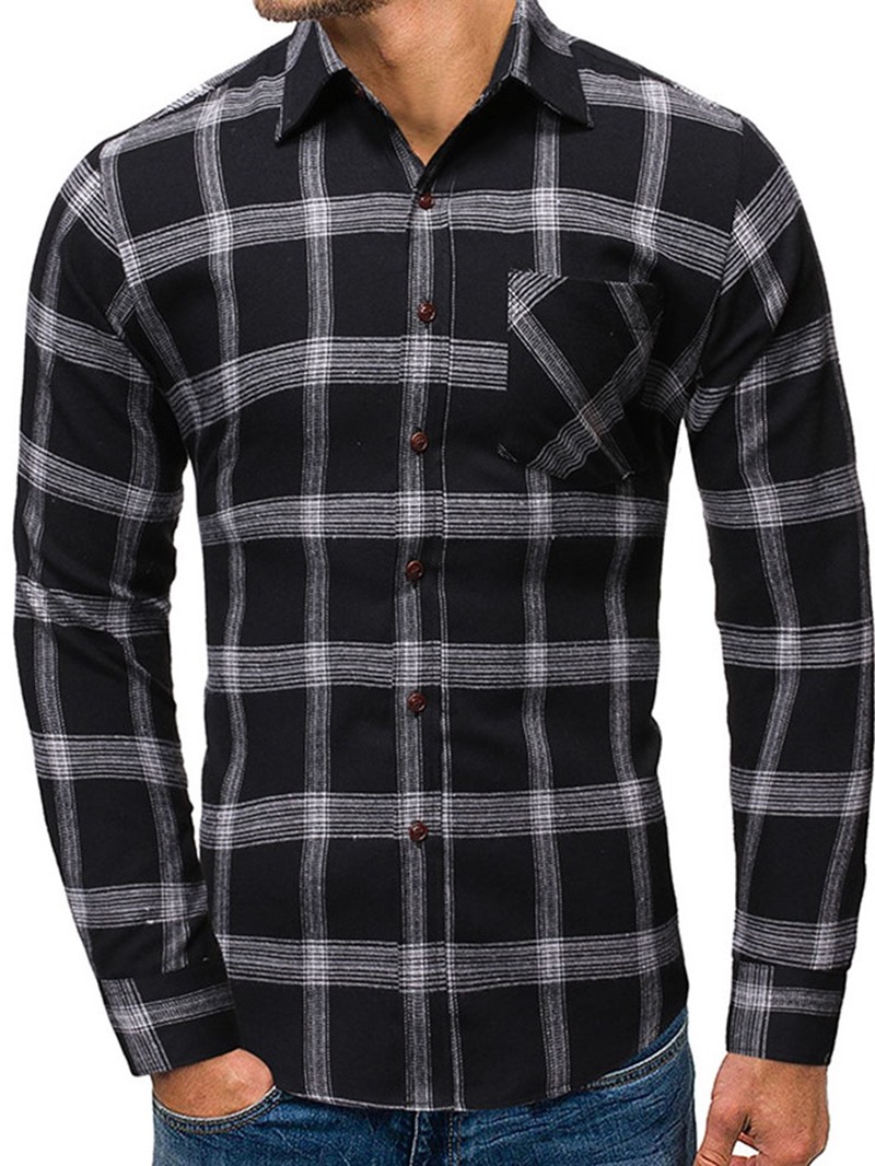 Ericdress Casual Pocket Plaid Single-Breasted Spring Men's Shirt