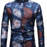 Ericdress Casual Print Color Block Slim Single-Breasted Men’s Shirt