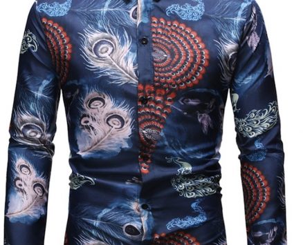 Ericdress Casual Print Color Block Slim Single-Breasted Men’s Shirt