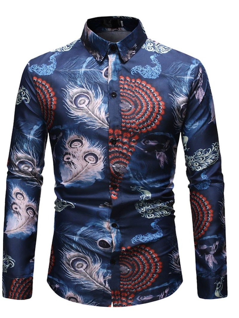 Ericdress Casual Print Color Block Slim Single-Breasted Men's Shirt