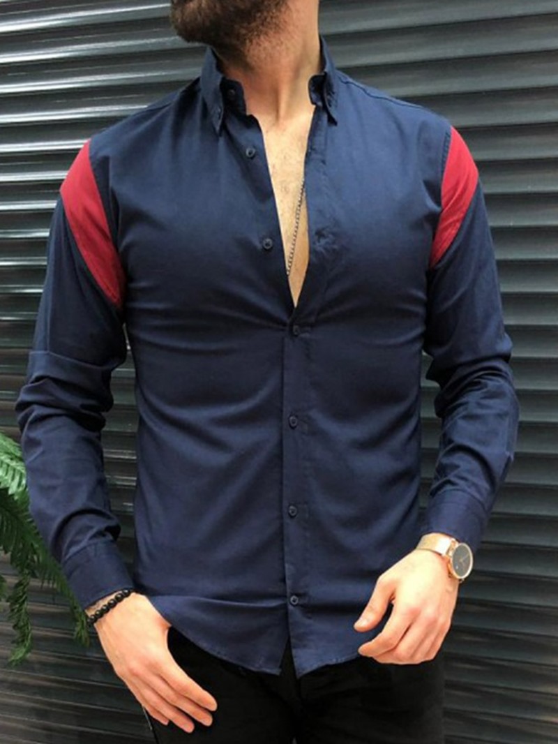 Ericdress Casual Style Lapel Color Block Single-Breasted Men's Shirt