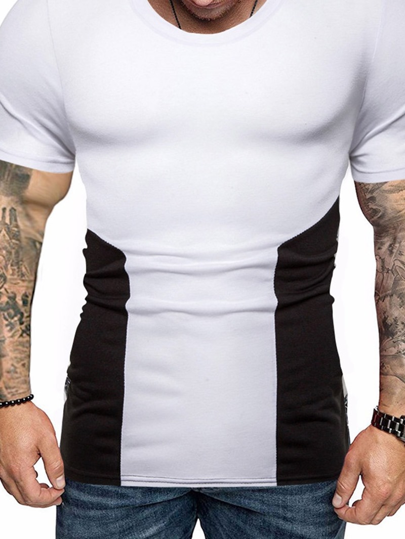 Ericdress Color Block Casual Round Neck Mens T-shirt