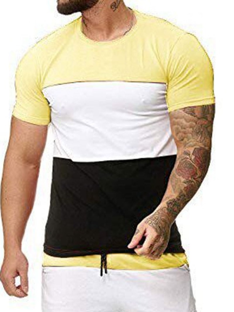 Ericdress Color Block Casual Round Neck Slim Mens T-shirt