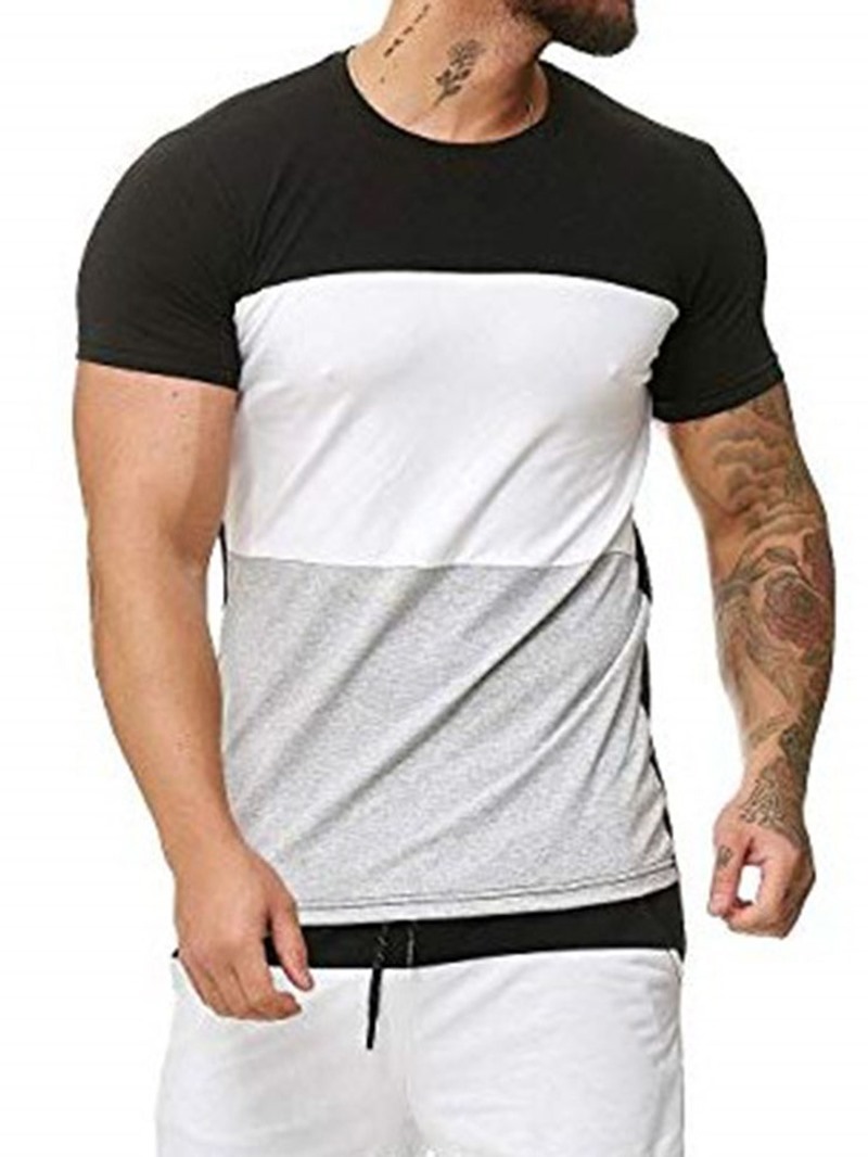 Ericdress Color Block Casual Round Neck Slim Mens T-shirt – Lets buy 24×7