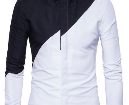 Ericdress Color Block Lapel Patchwork Slim Single-Breasted Men’s Shirt