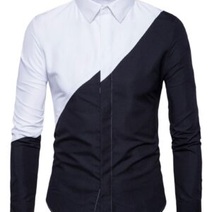 Ericdress Color Block Lapel Patchwork Slim Single-Breasted Men's Shirt