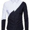 Ericdress Color Block Lapel Patchwork Slim Single-Breasted Men’s Shirt