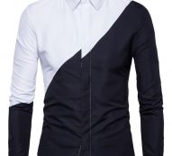 Ericdress Color Block Lapel Patchwork Slim Single-Breasted Men’s Shirt