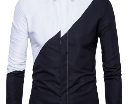 Ericdress Color Block Lapel Patchwork Slim Single-Breasted Men’s Shirt