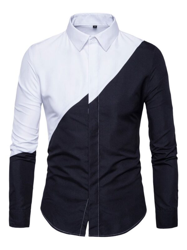 Ericdress Color Block Lapel Patchwork Slim Single-Breasted Men's Shirt