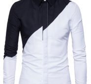 Ericdress Color Block Lapel Patchwork Slim Single-Breasted Men’s Shirt