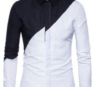 Ericdress Color Block Lapel Patchwork Slim Single-Breasted Men’s Shirt