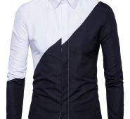 Ericdress Color Block Lapel Patchwork Slim Single-Breasted Men’s Shirt