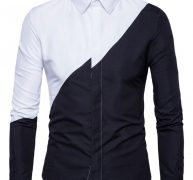 Ericdress Color Block Lapel Patchwork Slim Single-Breasted Men’s Shirt