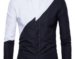 Ericdress Color Block Lapel Patchwork Slim Single-Breasted Men’s Shirt