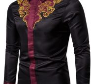 Ericdress Color Block Lapel Print Spring Slim Men’s Shirt