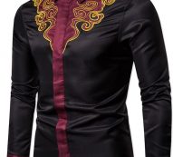 Ericdress Color Block Lapel Print Spring Slim Men’s Shirt