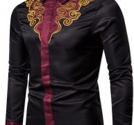 Ericdress Color Block Lapel Print Spring Slim Men’s Shirt