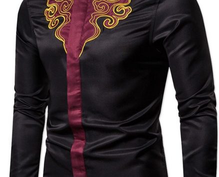 Ericdress Color Block Lapel Print Spring Slim Men’s Shirt