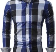 Ericdress Color Block Plaid Men’s Shirt