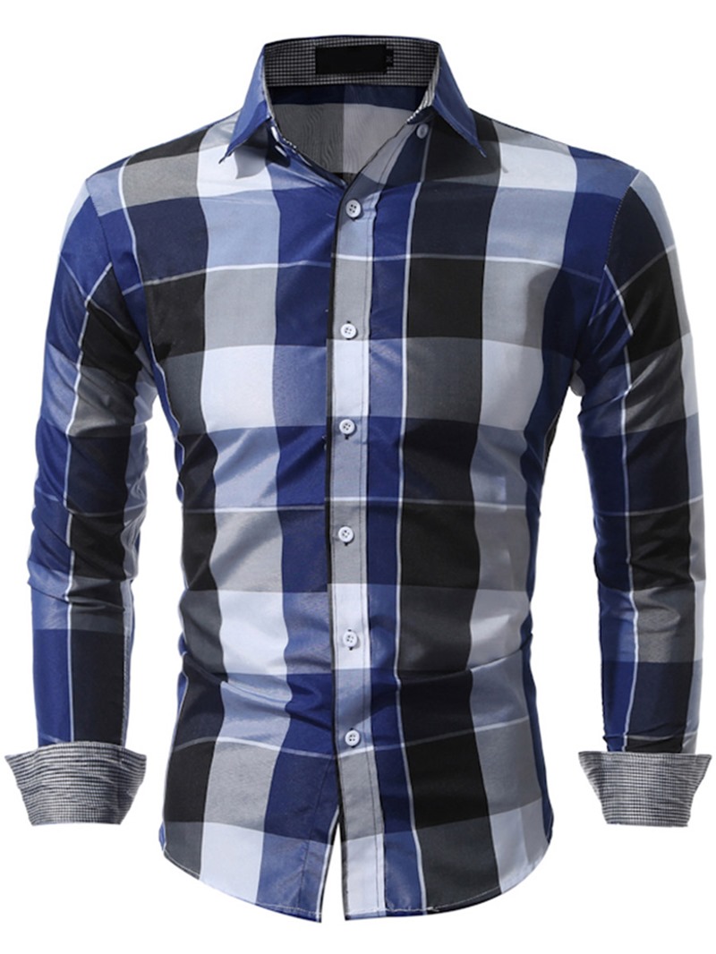 Ericdress Color Block Plaid Men's Shirt