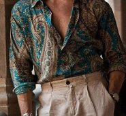 Ericdress Color Block Print Single-Breasted Men’s Shirt