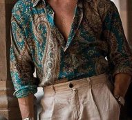 Ericdress Color Block Print Single-Breasted Men’s Shirt