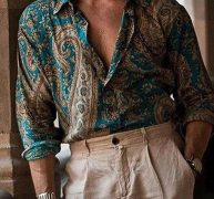 Ericdress Color Block Print Single-Breasted Men’s Shirt