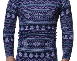 Ericdress Color Block Turtleneck Long Sleeve Slim Men’s Shirt