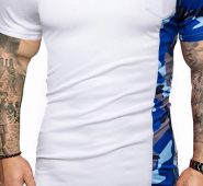 Ericdress Color Block V-Neck Casual Slim Mens T-shirt