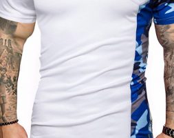 Ericdress Color Block V-Neck Casual Slim Mens T-shirt