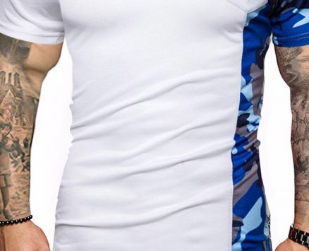 Ericdress Color Block V-Neck Casual Slim Mens T-shirt