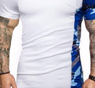 Ericdress Color Block V-Neck Casual Slim Mens T-shirt