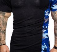 Ericdress Color Block V-Neck Casual Slim Mens T-shirt