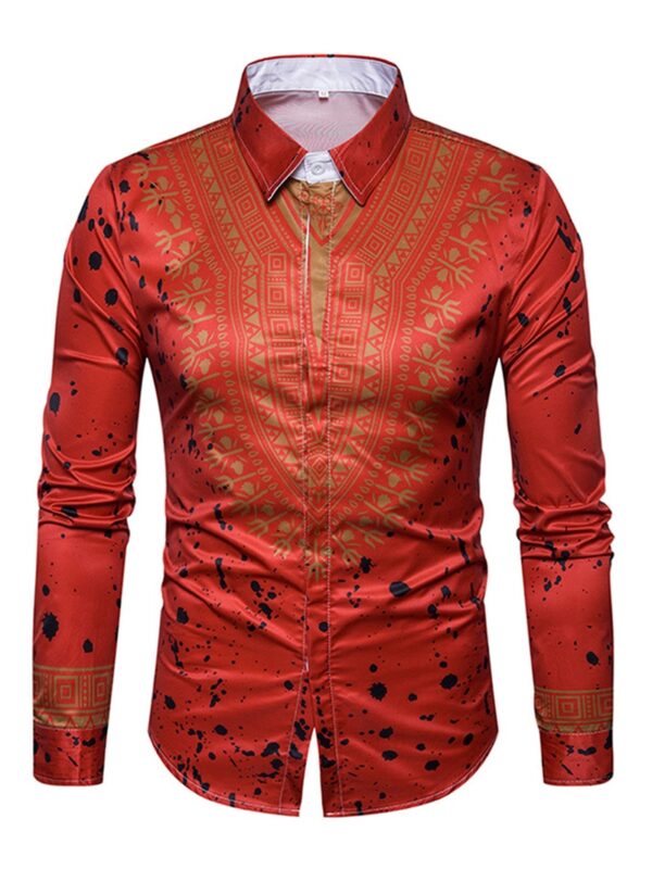 Ericdress Dashiki African Print Single-Breasted Lapel Unique Slim Men's Shirt