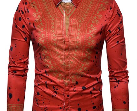 Ericdress Dashiki African Print Single-Breasted Lapel Unique Slim Men’s Shirt