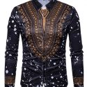 Ericdress Dashiki African Print Single-Breasted Lapel Unique Slim Men’s Shirt