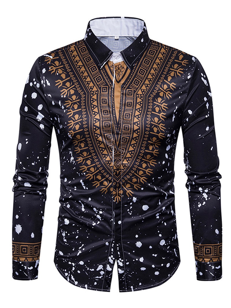 Ericdress Dashiki African Print Single-Breasted Lapel Unique Slim Men's Shirt