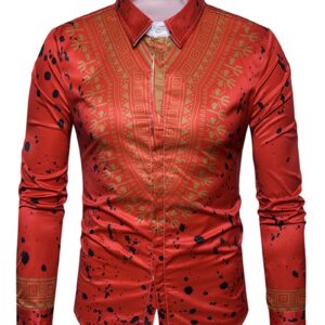 Ericdress Dashiki African Print Single-Breasted Lapel Unique Slim Men's Shirt