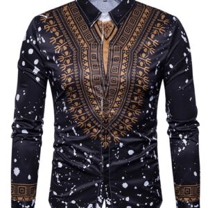 Ericdress Dashiki African Print Single-Breasted Lapel Unique Slim Men's Shirt