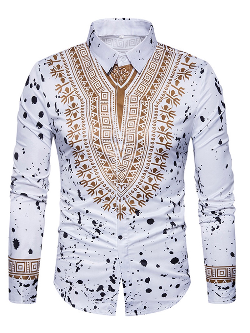 Ericdress Dashiki African Print Single-Breasted Lapel Unique Slim Men's Shirt