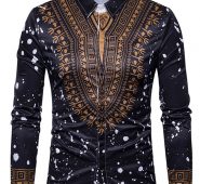 Ericdress Dashiki African Print Single-Breasted Lapel Unique Slim Men’s Shirt